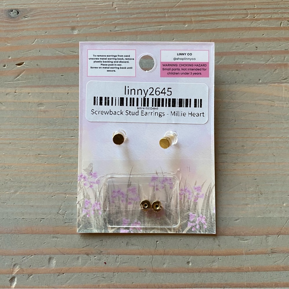 NWT Linny Co Flat Back Stud Earrings Millie Heart Gold - Picture 3 of 3